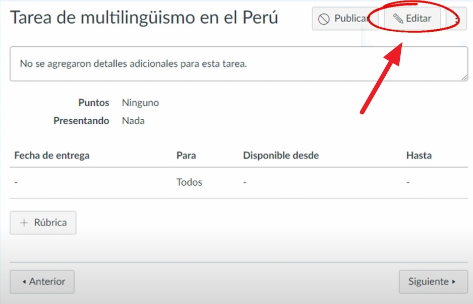 Edición de la Tarea